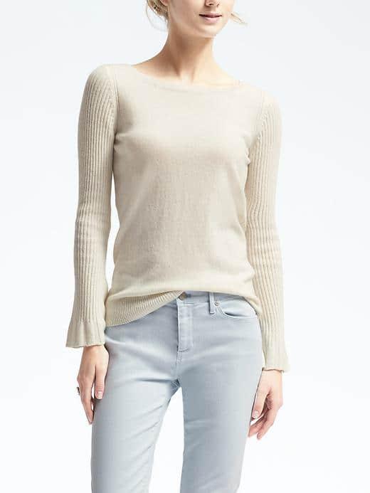 Banana Republic Womens Ribbed Sleeve Pullover - Ivory