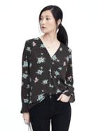 Banana Republic Vee Neck Flounce Sleeve Blouse - Flint Gray