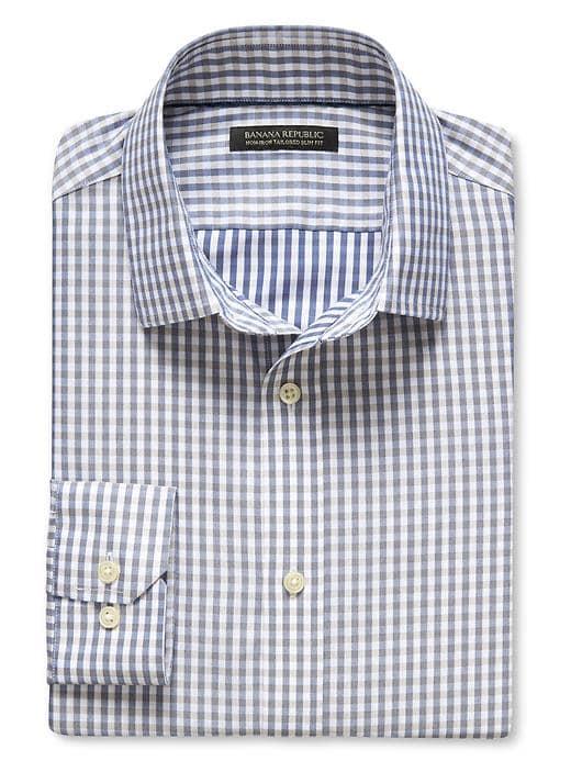 Banana Republic Mens Tailored Silm-fit Non-iron Twill Gingham Shirt Dockside Blue Size Xxl