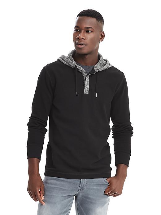 Banana Republic Mens Milano Henley Hoodie Size M Tall - Black