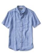 Banana Republic Mens Camden Fit Geo Linen Short Sleeve Shirt Size L Tall - Marina Blue