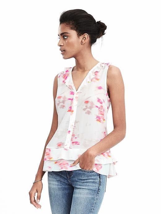 Banana Republic Womens Ikat Ruffle Hem Top - Snow Day
