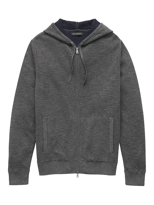 Banana Republic Mens Cotton Textured Full-zip Sweater Hoodie Dark Charcoal Size S