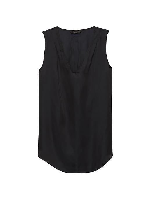 Banana Republic Womens Petite Pleated Drapey Tank Black Size Xs