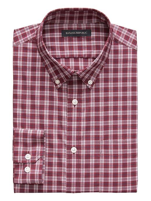 Banana Republic Mens New Slim-fit Tech-stretch Cotton Plaid Shirt Crimson Red Size L