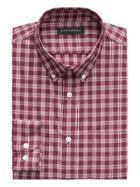 Banana Republic Mens New Slim-fit Tech-stretch Cotton Plaid Shirt Crimson Red Size L