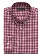 Banana Republic Mens New Slim-fit Tech-stretch Cotton Plaid Shirt Crimson Red Size L