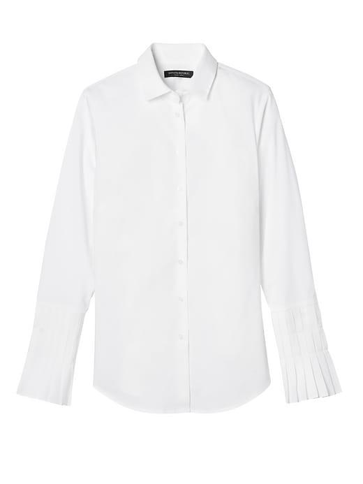 Banana Republic Womens Petite Riley Tailored-fit Pleated-sleeve Shirt White Size 12