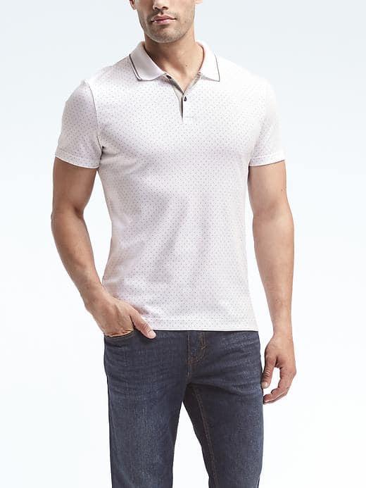 Banana Republic Mens Slim Luxury Touch Dot Print Polo - White