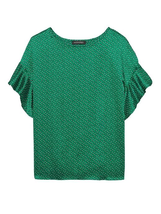 Banana Republic Womens Dot Flutter Sleeve Polished Tee Kelly Green Size S