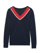 Banana Republic Womens Silk Cashmere Varsity V-neck Sweater Red Navy Size M