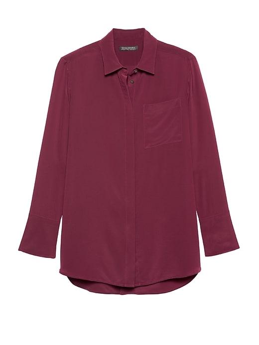 Banana Republic Womens Parker Tunic-fit Washable Silk High-low Shirt Wine Red Size Xs