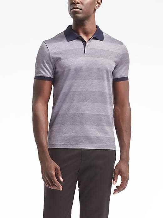Banana Republic Mens Slim Luxury Touch Stripe Polo - Gray Texture
