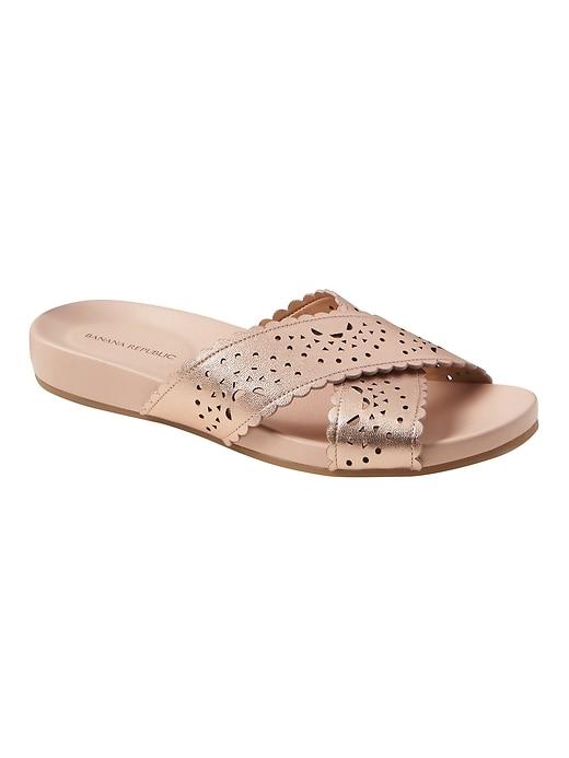 Banana Republic Womens Laser-cut Leather Slide Rose Gold & Pink Sundown Size 5 1/2