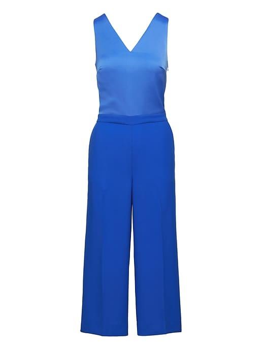 Banana Republic Womens Twist-back Cropped Jumpsuit Blue Voyage Size 8