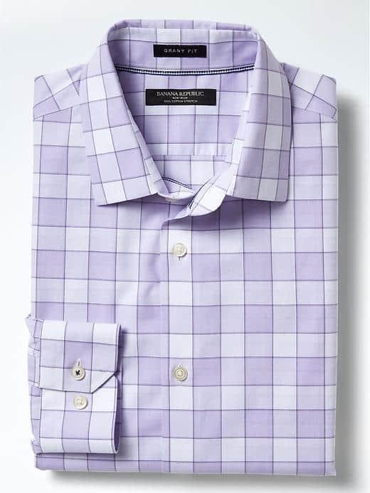 Banana Republic Mens Grant Fit Non Iron Check Shirt - Lavender