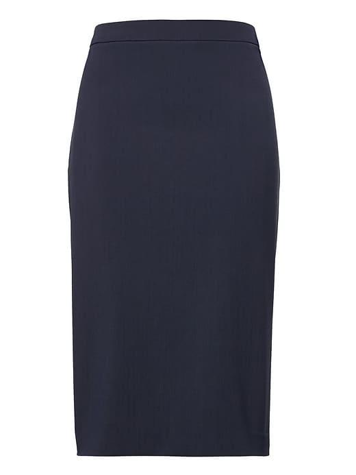 Banana Republic Womens Petite Machine-washable Italian Wool Blend Pencil Skirt With Side Slit Navy Size 0