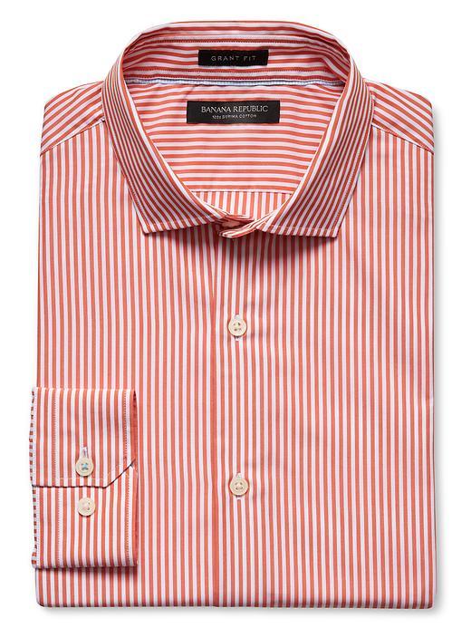Banana Republic Mens Grant Fit Orange Stripe 120s Supima Cotton Shirt Size L Tall - Orange