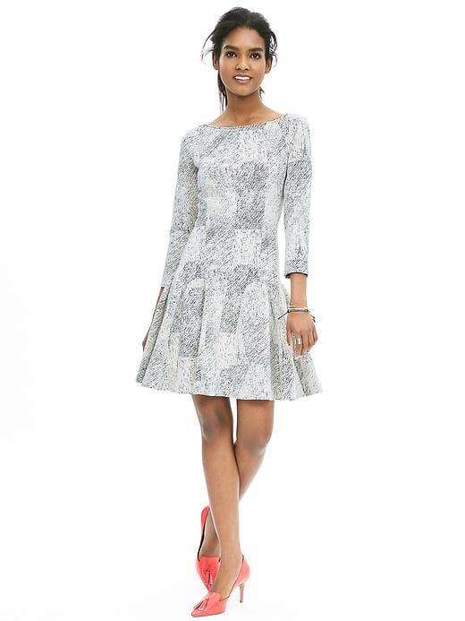 Banana Republic Womens Textured Fit And Flare Dress - Cocoon