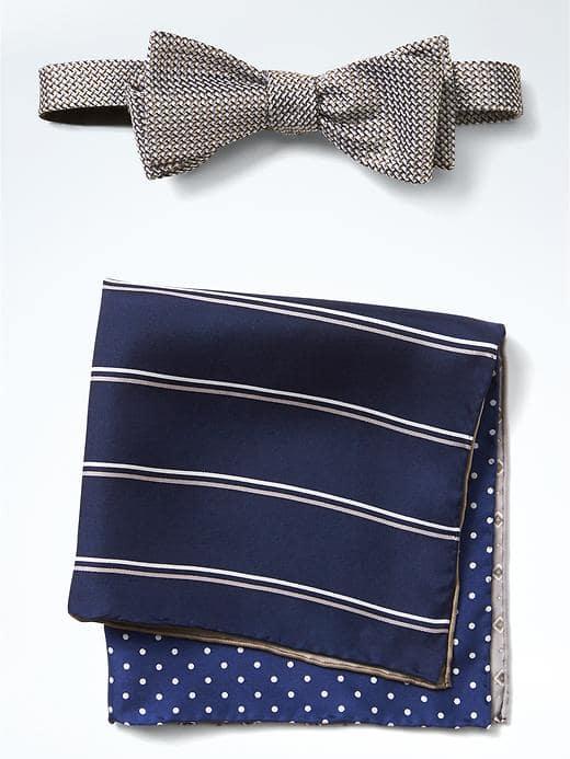 Banana Republic Silk Bow Tie And Pocket Square Set - Tan