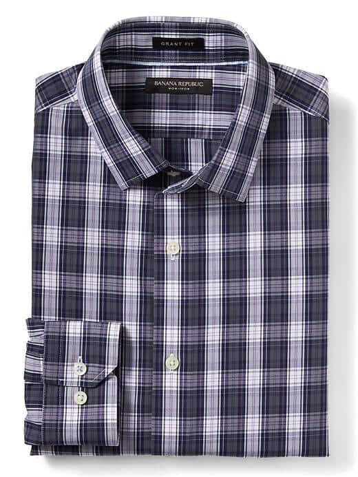 Banana Republic Mens Grant Fit Non Iron Plaid Shirt - Dark Berry