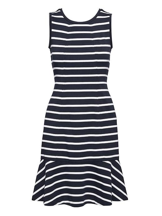 Banana Republic Womens Stripe Paneled Ponte Fit-and-flare Dress Bold Blue Stripe Size 14