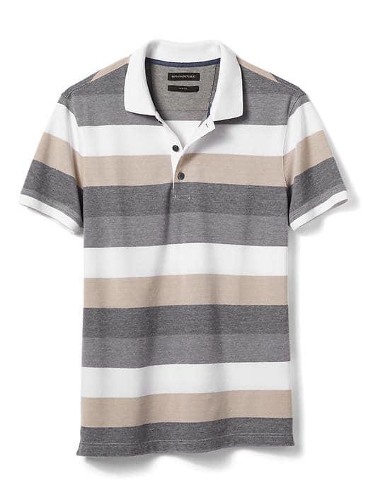 Banana Republic Mens Slim Fit Multi Stripe Pique Polo - Light Tan