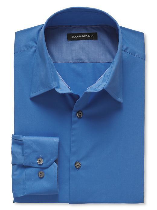 Banana Republic Slim Fit Blue Stretch Poplin Dress Shirt - Harbor Blue