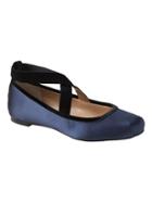 Banana Republic Womens Satin Ballerina Crisscross Flat Navy Satin Size 6
