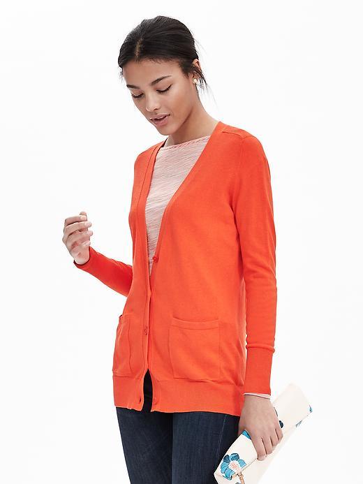 Banana Republic Womens Extra Fine Merino Wool Boyfriend Sweater Cardigan Size L - Geo Red