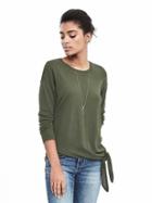 Banana Republic Womens Merino Tie Front Relaxed Pullover - Olive