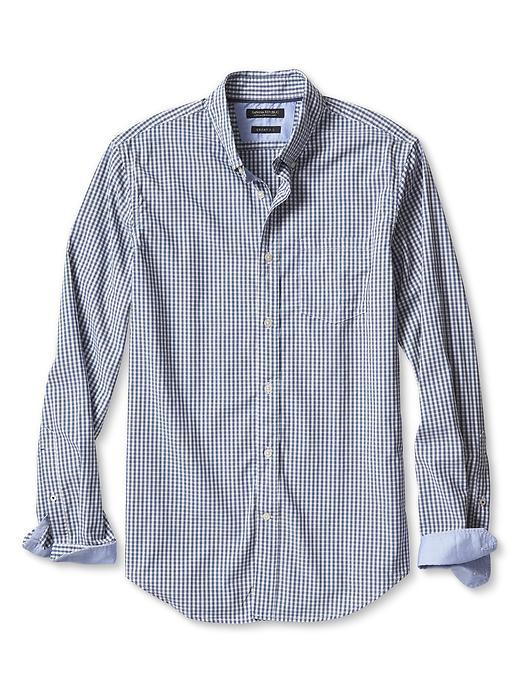 Banana Republic Mens Grant Fit Mini Gingham Custom 078 Wash Shirt Size L Tall - Blue Willow