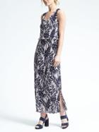 Banana Republic Womens Fern Print Layered Pleat Maxi Dress - Navy Combo