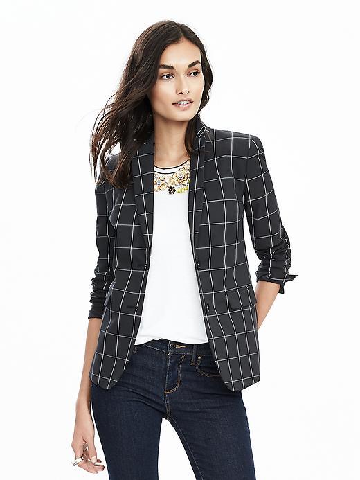 Banana Republic Womens Windowpane Blazer Size 0 - Window Pane Print