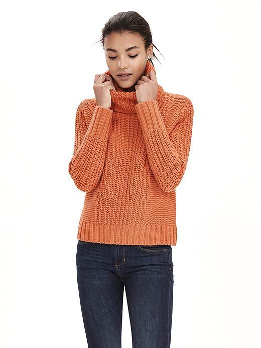 Banana Republic Mixed Stitch Turtleneck Pullover Size L Petite - Apricot Bellini