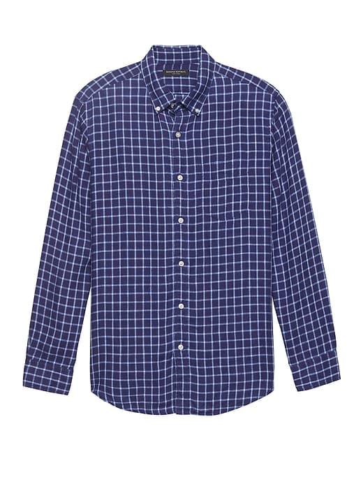 Banana Republic Mens Camden Standard-fit Check Linen Shirt Blue Size M