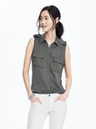Banana Republic Sleeveless Pleated Shoulder Shirt Size L Petite - Vintage Gray
