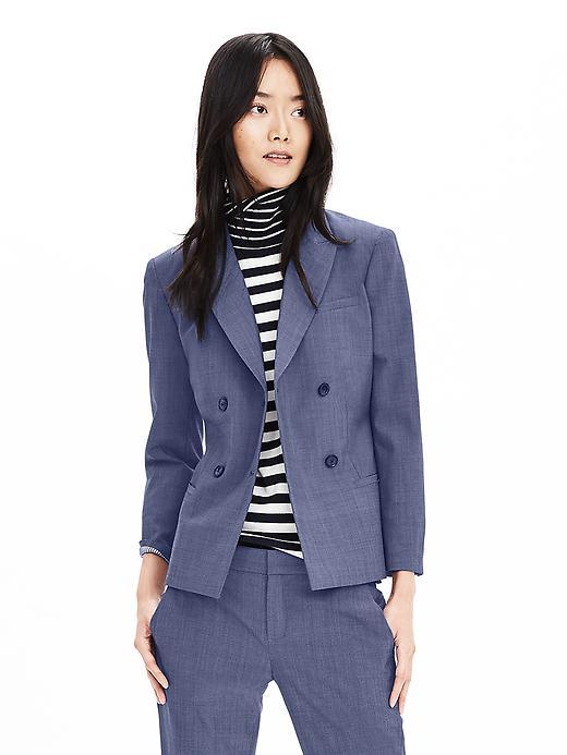 Banana Republic Womens Chambray Lightweight Wool Blazer Size 0 - Spa Blue