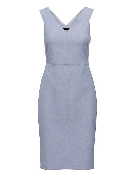Banana Republic Womens Twill Double-v Sheath Dress Heather Light Blue Size 14