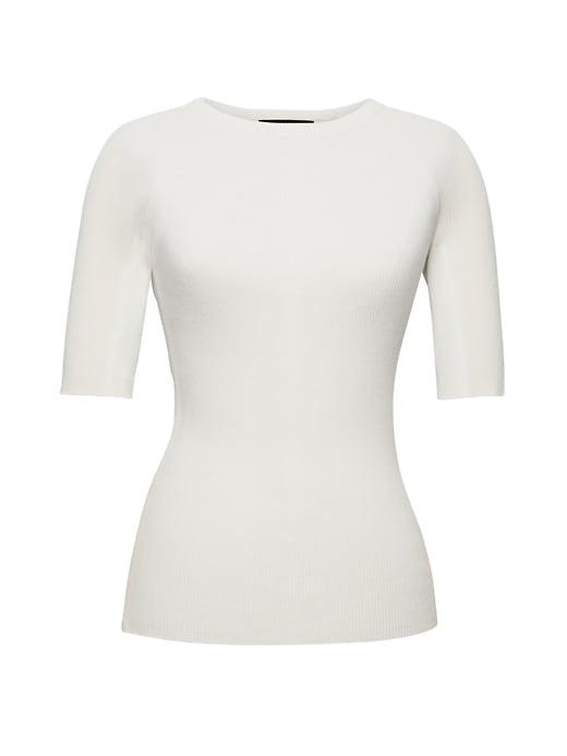 Banana Republic Womens Rib-knit Crew-neck Sweater White Size Xl
