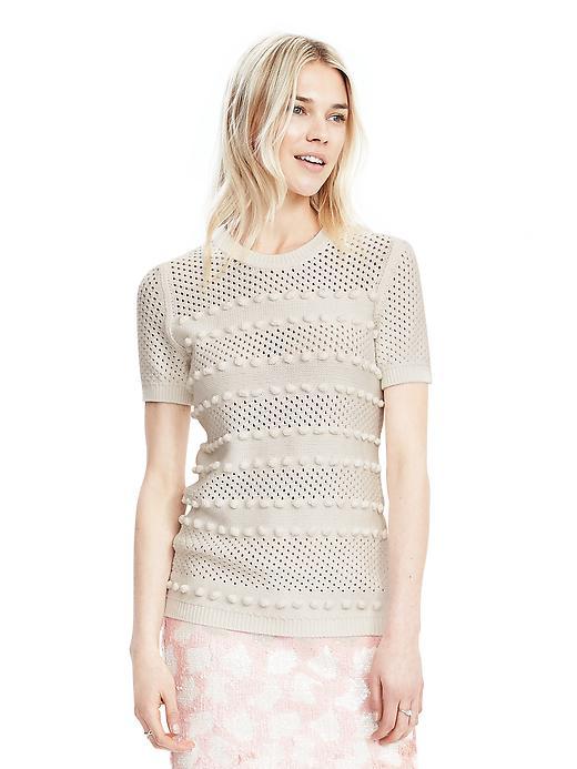 Banana Republic Womens Pom Pom Open Knit Top Size L - White