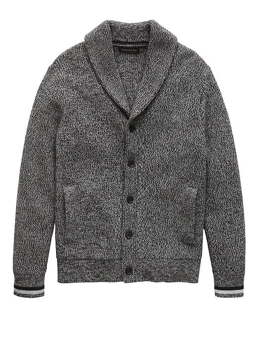 Banana Republic Mens Supima Cotton Marled Shawl-collar Cardigan Sweater Heather Charcoal Gray Size M