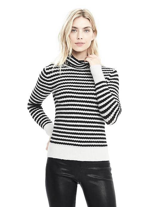 Banana Republic Stripe Aire Yarn Turtleneck Sweater - Black