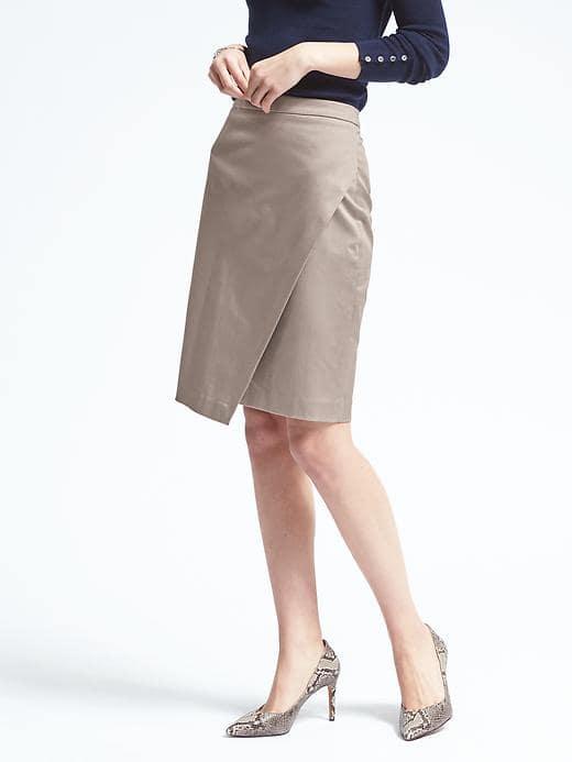 Banana Republic Womens Sateen Crossover Pencil Skirt - Moonbeam Grey