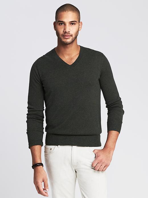 Banana Republic Silk/linen Vee Pullover Size M Tall - Dark Green Heather