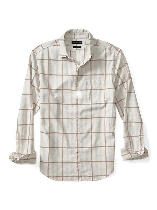 Banana Republic Mens Camden Fit Windowpane Flannel Shirt - Ivory