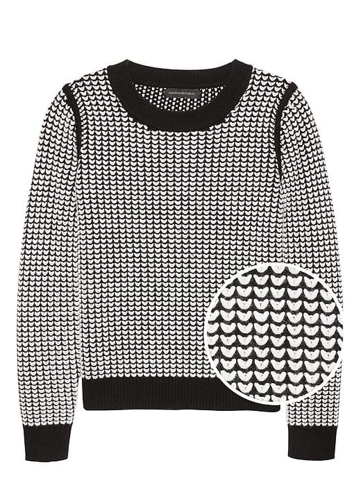 Banana Republic Womens Heart-stitch Crew-neck Sweater Black & White Size Xs