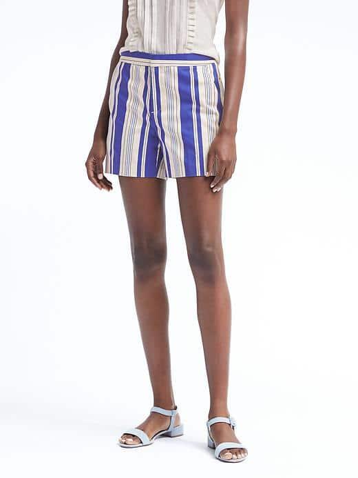 Banana Republic Womens Ryan Fit Side Button Stripe Short - Blue Stripe