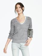 Banana Republic Womens Open Stitch Vee Sweater Size L - Silver