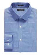 Banana Republic Mens Camden Standard-fit Non-iron Gingham Dress Shirt Marfa Blue Size Xs